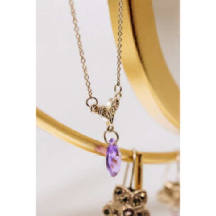 925 Sterling Silver Amethyst & CZ Necklace Pendant