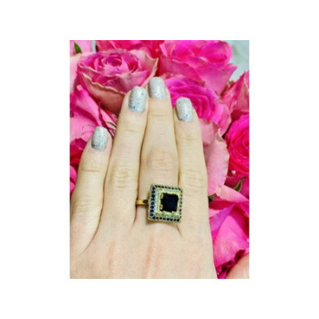 925 Sterling Silver Sapphire & CZ Ring Size 8