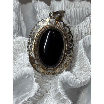 Vintage 925 Sterling Silver Black Onyx Pendant Length 2 Inch