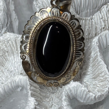 Vintage 925 Sterling Silver Black Onyx Pendant Length 2 Inch