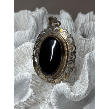 Vintage 925 Sterling Silver Black Onyx Pendant Length 2 Inch