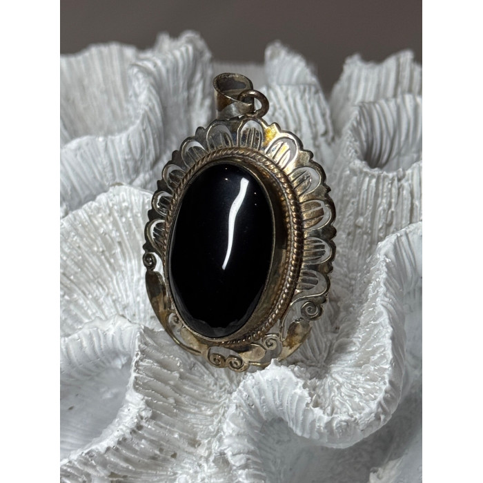 Vintage 925 Sterling Silver Black Onyx Pendant Length 2 Inch