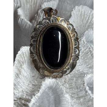 Vintage 925 Sterling Silver Black Onyx Pendant Length 2 Inch