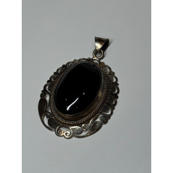 Vintage 925 Sterling Silver Black Onyx Pendant Length 2 Inch