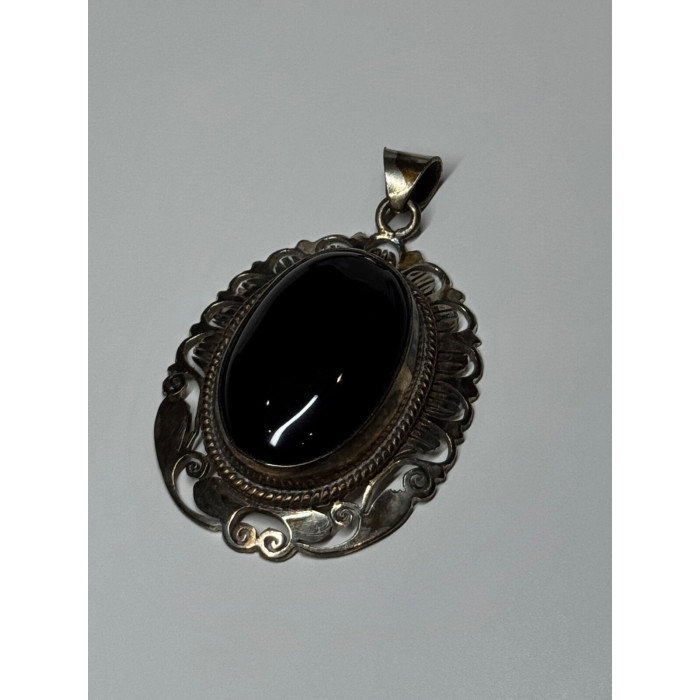 Vintage 925 Sterling Silver Black Onyx Pendant Length 2 Inch