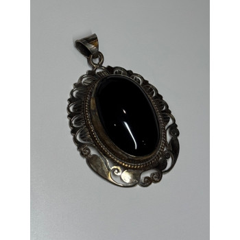 Vintage 925 Sterling Silver Black Onyx Pendant Length 2 Inch