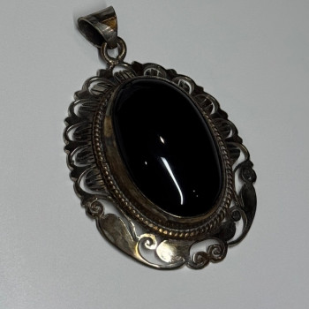 Vintage 925 Sterling Silver Black Onyx Pendant Length 2 Inch