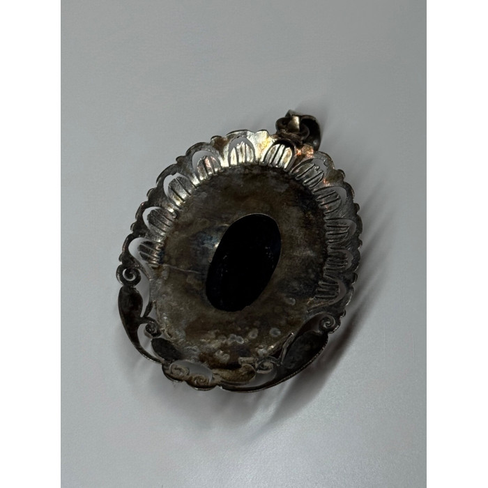 Vintage 925 Sterling Silver Black Onyx Pendant Length 2 Inch