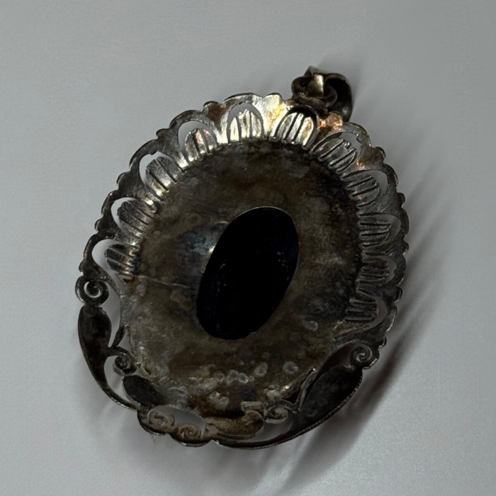 Vintage 925 Sterling Silver Black Onyx Pendant Length 2 Inch