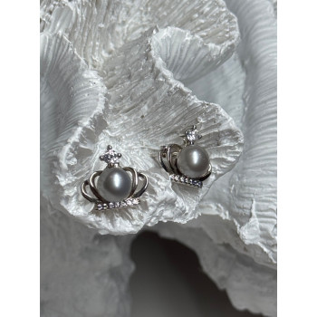 925 STERLING SILVER PEARL CROWN EARRINGS LENGTH 0.5 INCH