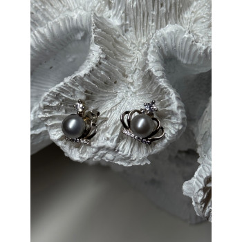 925 STERLING SILVER PEARL CROWN EARRINGS LENGTH 0.5 INCH