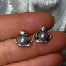 925 Sterling Silver Pearl Crown Earrings Length 0.5 Inch