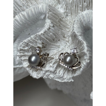 925 STERLING SILVER PEARL CROWN EARRINGS LENGTH 0.5 INCH