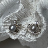 925 Sterling Silver Pearl Crown Earrings Length 0.5 Inch