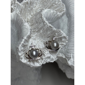 925 STERLING SILVER PEARL CROWN EARRINGS LENGTH 0.5 INCH