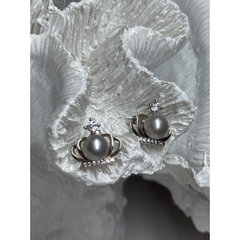 925 STERLING SILVER PEARL CROWN EARRINGS LENGTH 0.5 INCH