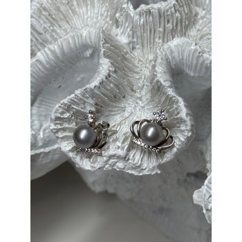 925 STERLING SILVER PEARL CROWN EARRINGS LENGTH 0.5 INCH