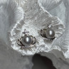 925 Sterling Silver Pearl Crown Earrings Length 0.5 Inch