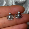 925 Sterling Silver Pearl Crown Earrings Length 0.5 Inch