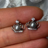 925 Sterling Silver Pearl Crown Earrings Length 0.5 Inch