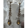 925 Sterling Silver Citrine & Marcasite Earrings Length 2.2 Inch