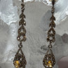 925 Sterling Silver Citrine & Marcasite Earrings Length 2.2 Inch
