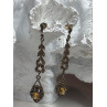 925 Sterling Silver Citrine & Marcasite Earrings Length 2.2 Inch