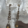 925 Sterling Silver Citrine & Marcasite Earrings Length 2.2 Inch