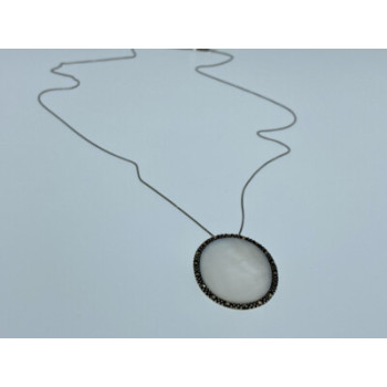 925 Sterling Silver Mother Of Pearl & Marcasites Chain With Pendant