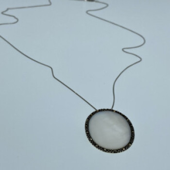 925 Sterling Silver Mother Of Pearl & Marcasites Chain With Pendant