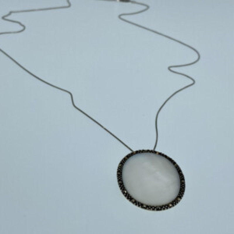 925 Sterling Silver Mother Of Pearl & Marcasites Chain With Pendant