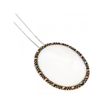 925 Sterling Silver Mother Of Pearl & Marcasites Chain With Pendant