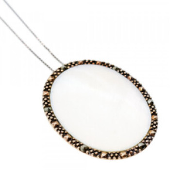 925 Sterling Silver Mother Of Pearl & Marcasites Chain With Pendant