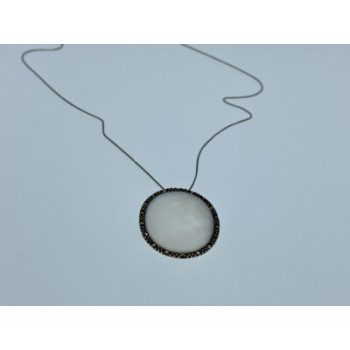 925 Sterling Silver Mother Of Pearl & Marcasites Chain With Pendant