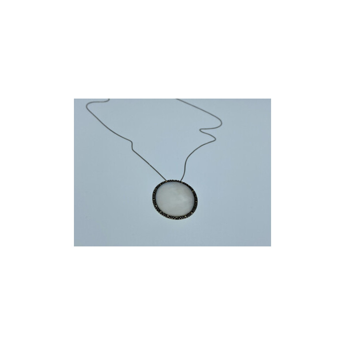 925 Sterling Silver Mother Of Pearl & Marcasites Chain With Pendant