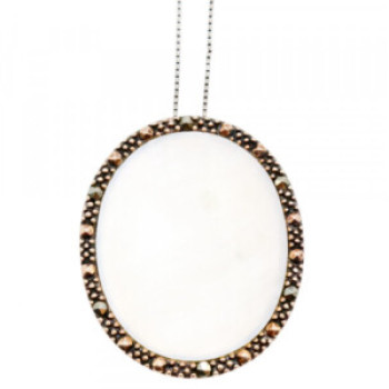925 Sterling Silver Mother Of Pearl & Marcasites Chain With Pendant