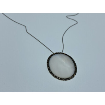 925 Sterling Silver Mother Of Pearl & Marcasites Chain With Pendant