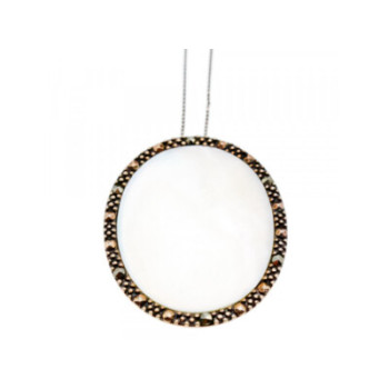 925 Sterling Silver Mother Of Pearl & Marcasites Chain With Pendant