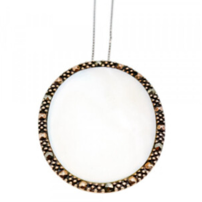 925 Sterling Silver Mother Of Pearl & Marcasites Chain With Pendant