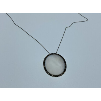 925 Sterling Silver Mother Of Pearl & Marcasites Chain With Pendant