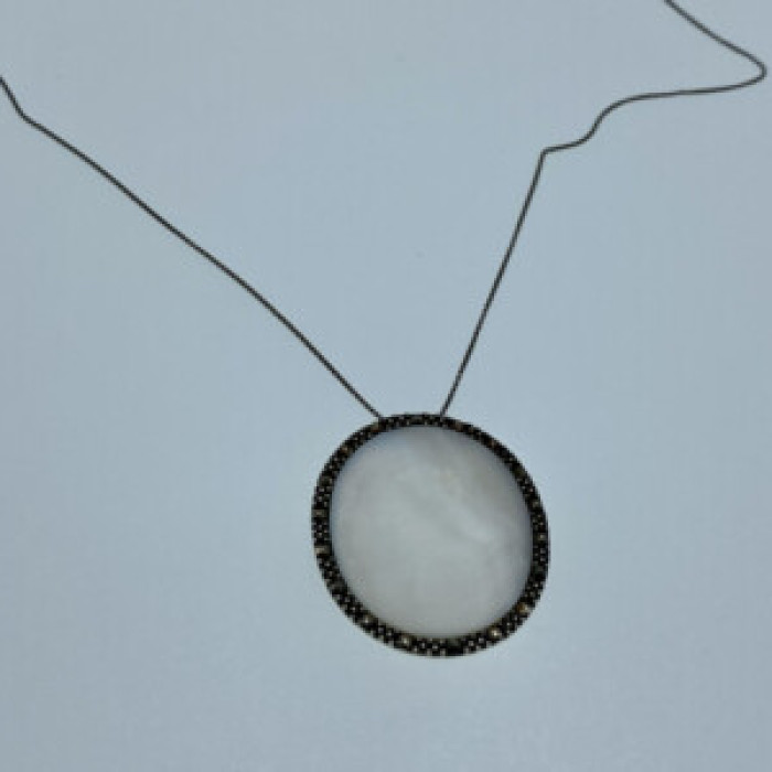 925 Sterling Silver Mother Of Pearl & Marcasites Chain With Pendant