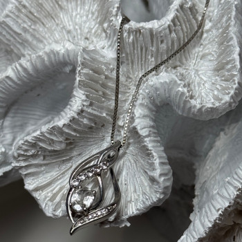 925 Sterling Silver White Sapphire Necklace Length 21/19 Inch
