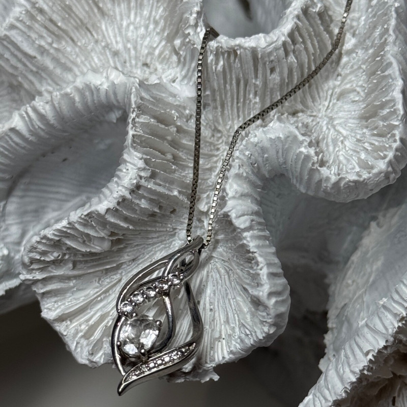 925 Sterling Silver White Sapphire Necklace Length 21/19 Inch