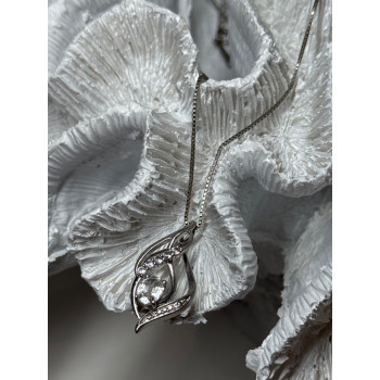 925 Sterling Silver White Sapphire Necklace Length 21/19 Inch