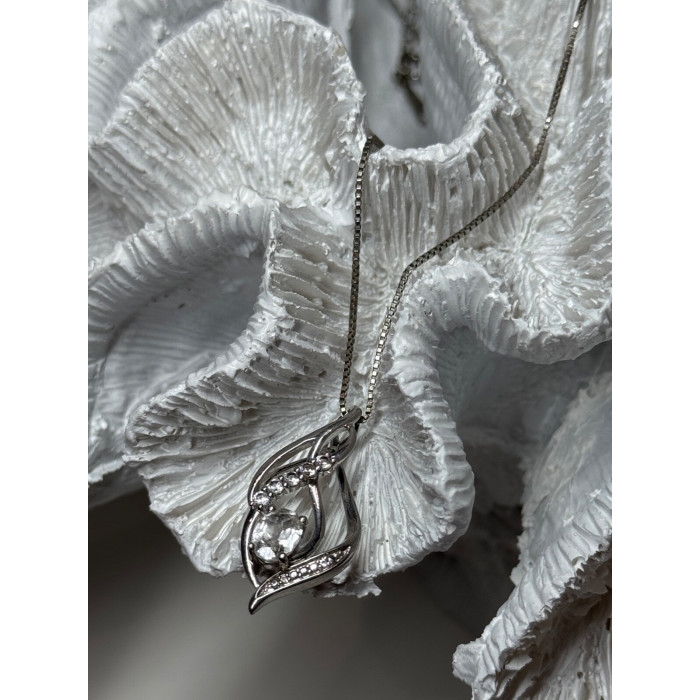 925 Sterling Silver White Sapphire Necklace Length 21/19 Inch