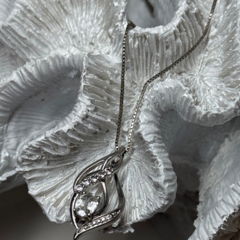 925 Sterling Silver White Sapphire Necklace Length 21/19 Inch
