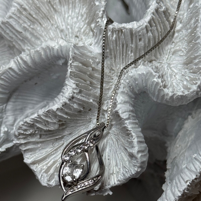 925 Sterling Silver White Sapphire Necklace Length 21/19 Inch