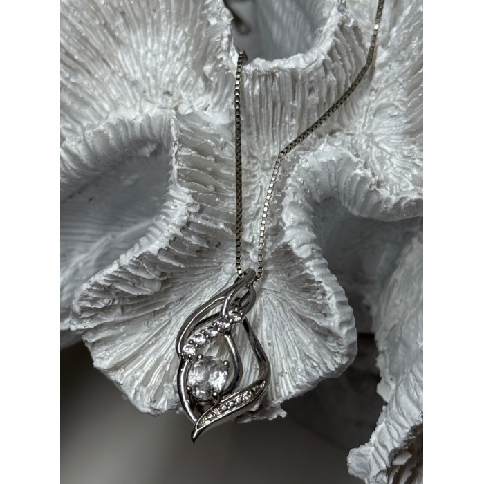 925 Sterling Silver White Sapphire Necklace Length 21/19 Inch