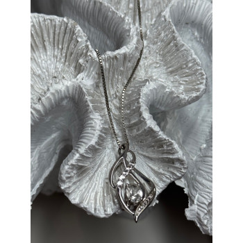 925 Sterling Silver White Sapphire Necklace Length 21/19 Inch