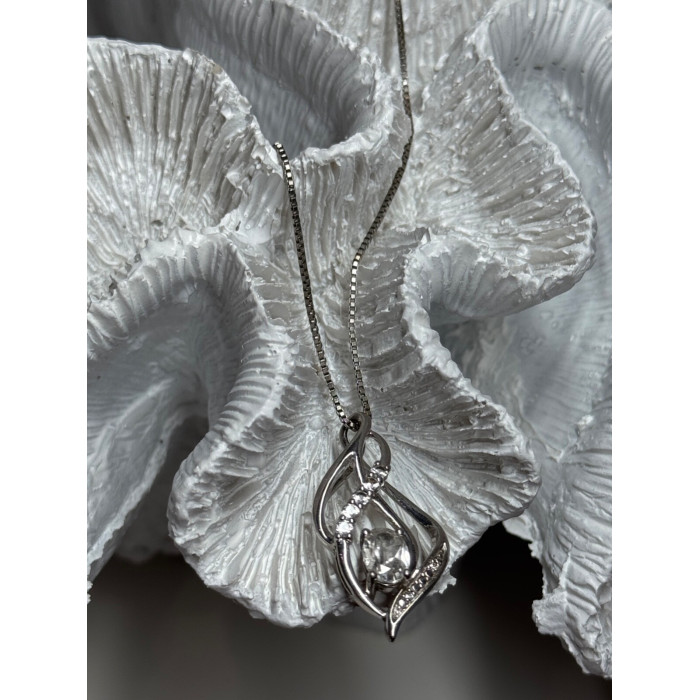 925 Sterling Silver White Sapphire Necklace Length 21/19 Inch